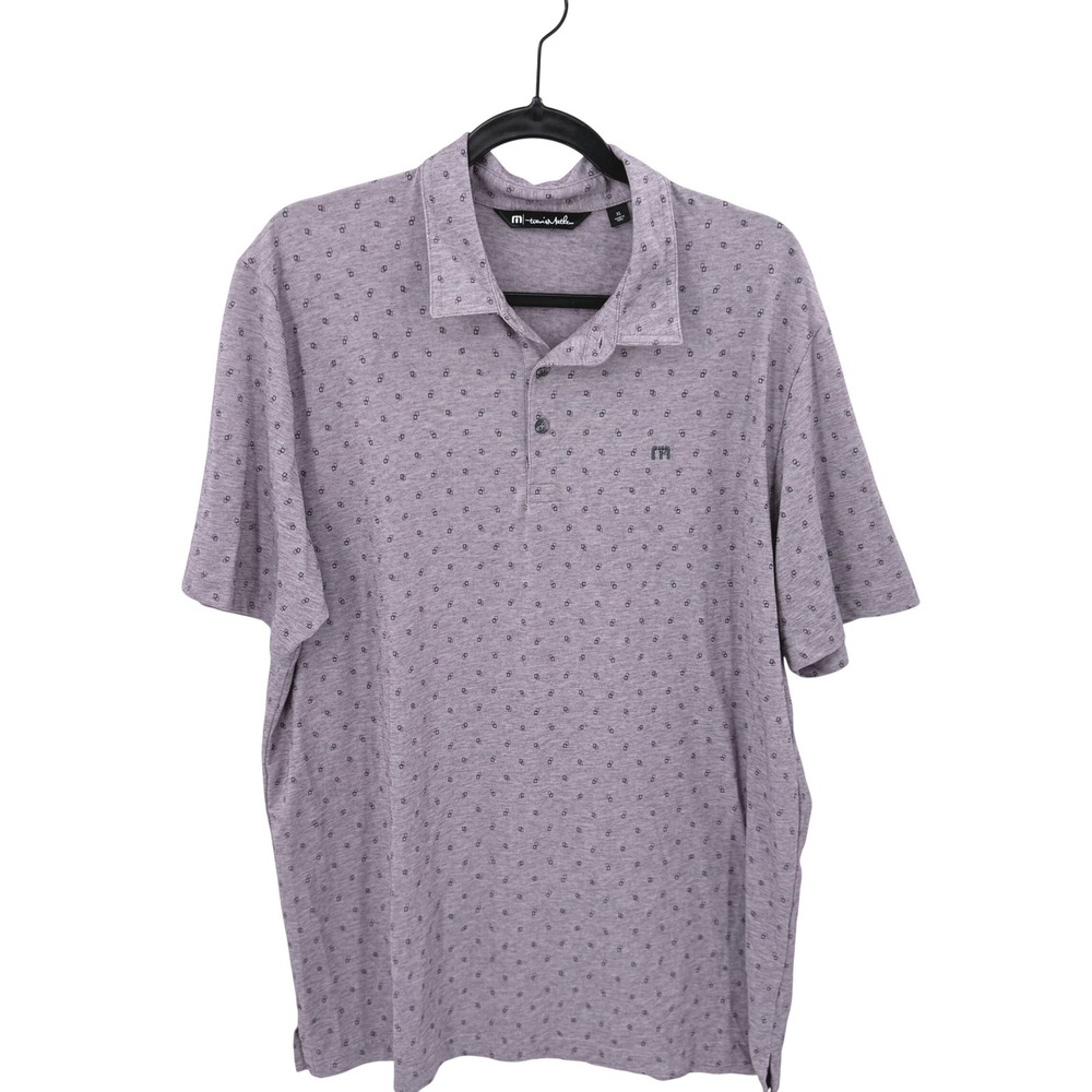 Travis Mathew Mens Purple Geometric Diamond Print Short Sleeve Golf Polo Shirt